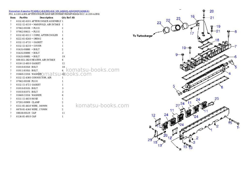 Komatsu pc400lc-6lk/hd-6lk s/n a84001-a85000 Parts catalog cover Page 6