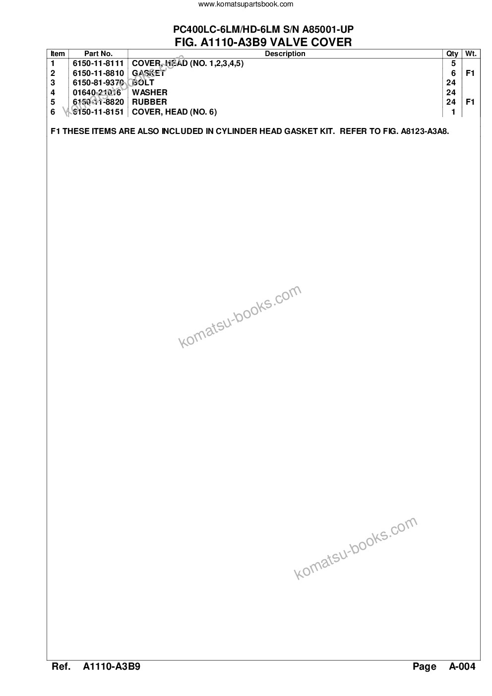 Komatsu pc400lc-6lm/hd-6lm s/n a85001-up Parts catalog cover Page 7