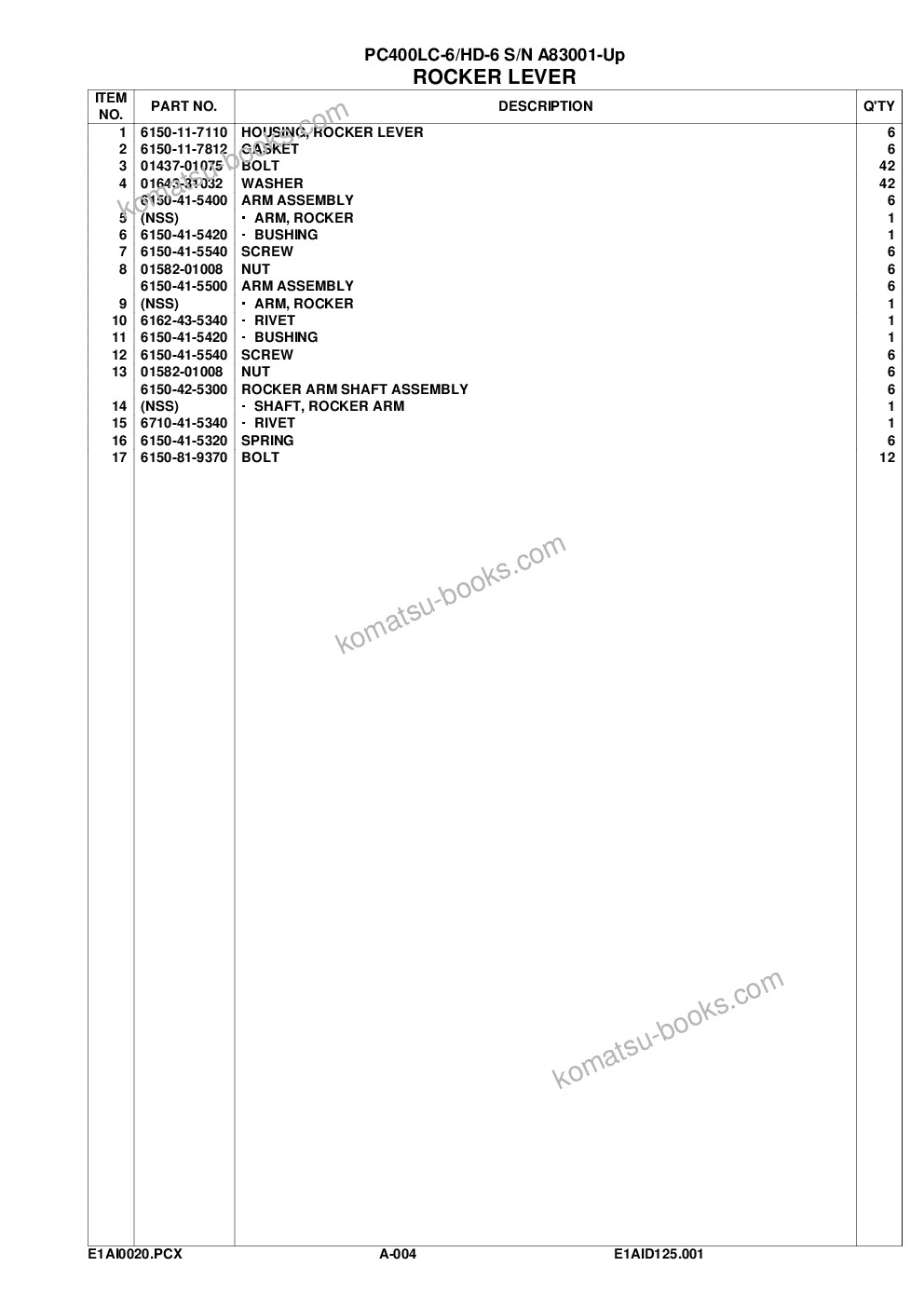 Komatsu pc400lc-6lk/hd-6lk s/n a83001-a84000 Parts catalog cover Page 7