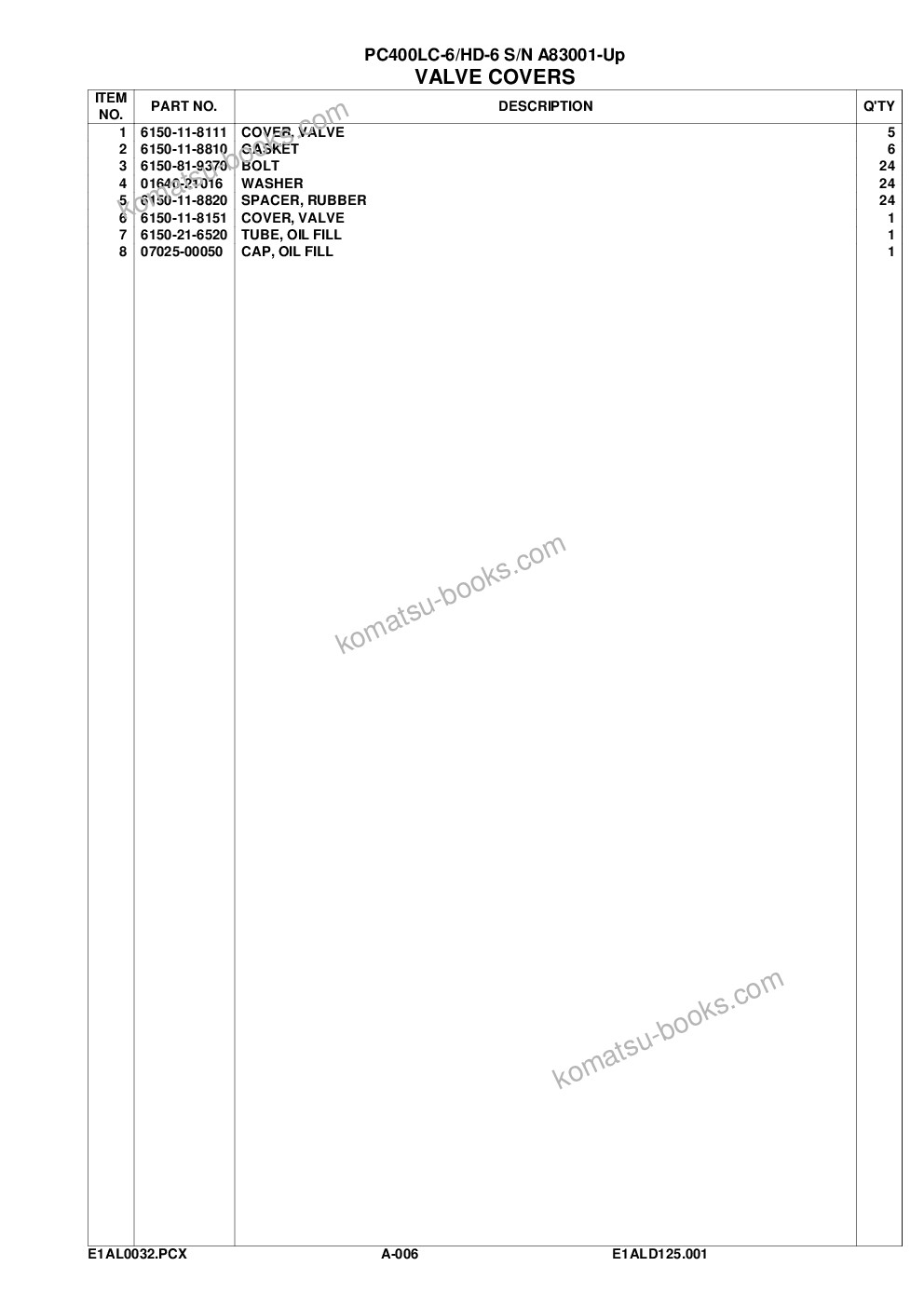 Komatsu pc400lc-6lk/hd-6lk s/n a83001-a84000 Parts catalog cover Page 9