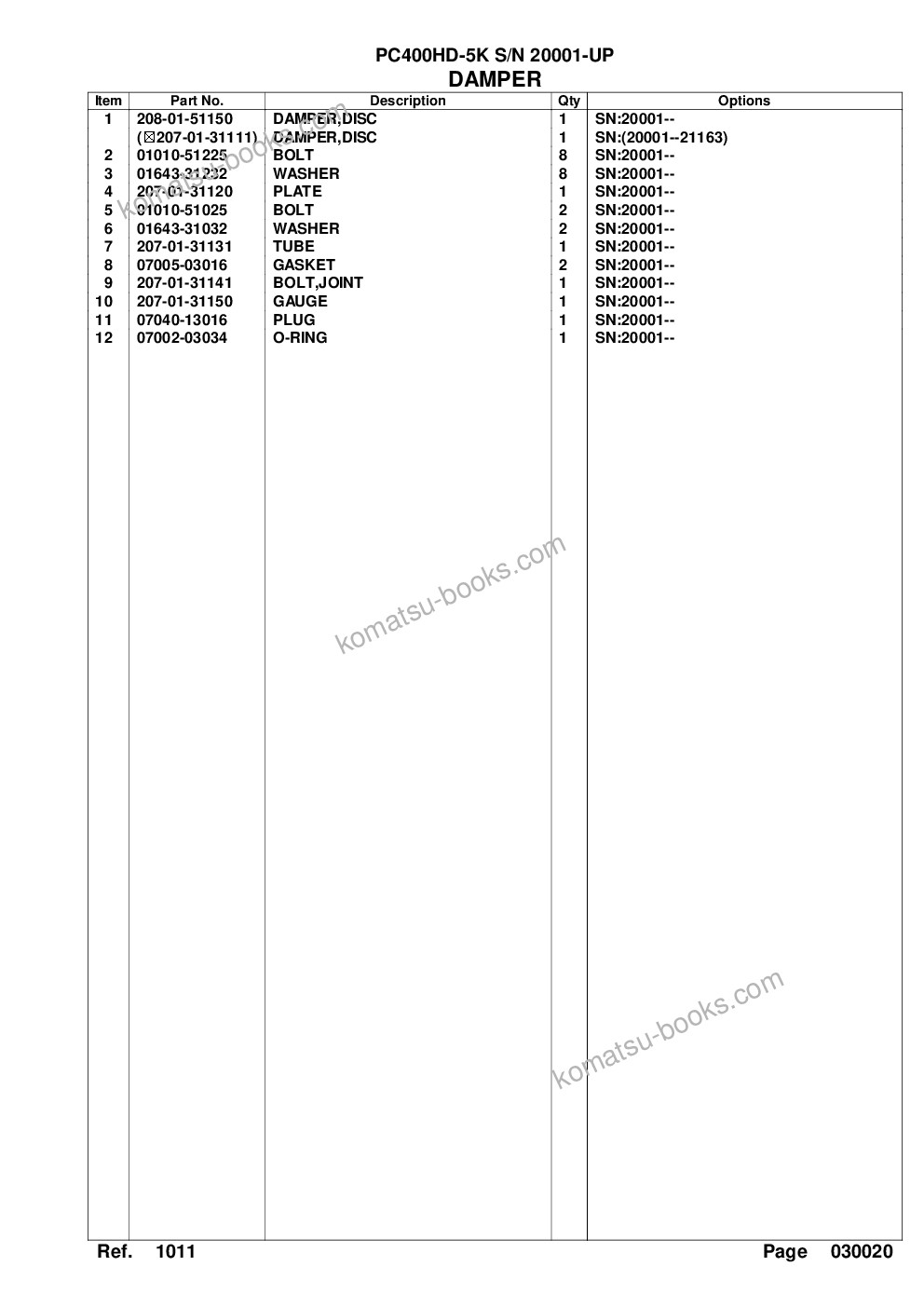 Komatsu pc400hd-5k s/n 20001-up Parts catalog cover Page 6 Komatsu pc400hd-5k s/n 20001-up Parts catalog cover Page 6