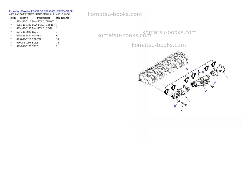 Komatsu pc400lc-8 s/n a88001-up Parts catalog cover Page 4