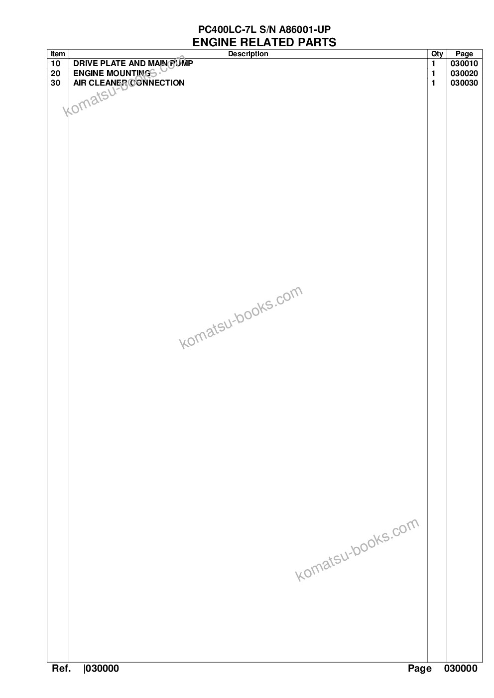 Komatsu pc400lc-7l s/n a86001-up Parts catalog cover Page 2