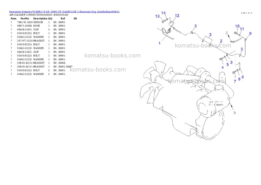 Komatsu PC400LC-6 S/N 30001-UP (SAA6D125E-2 (Emission) Eng. Installed) Parts catalog cover Page 2 Komatsu PC400LC-6 S/N 30001-UP (SAA6D125E-2 (Emission) Eng. Installed) Parts catalog cover Page 2