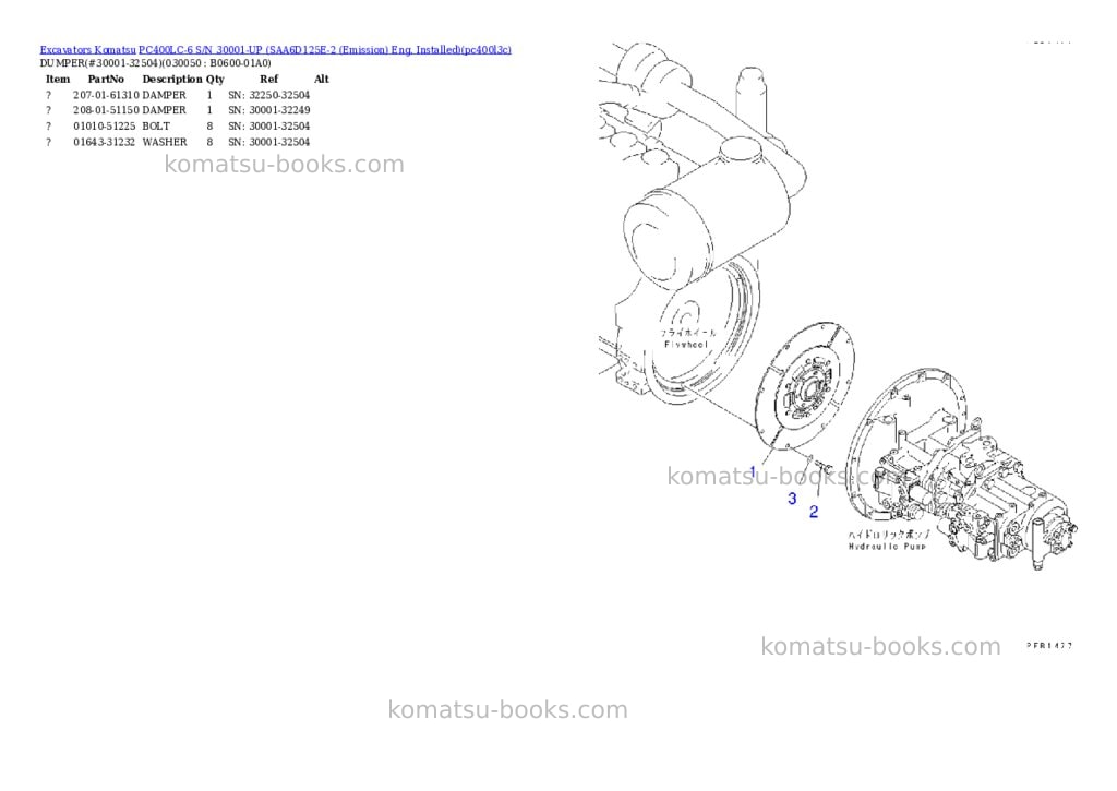 Komatsu PC400LC-6 S/N 30001-UP (SAA6D125E-2 (Emission) Eng. Installed) Parts catalog cover Page 4 Komatsu PC400LC-6 S/N 30001-UP (SAA6D125E-2 (Emission) Eng. Installed) Parts catalog cover Page 4