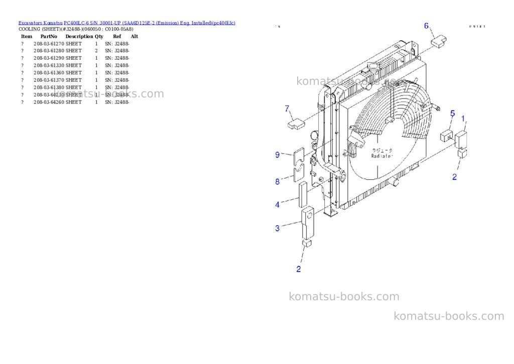 Komatsu PC400LC-6 S/N 30001-UP (SAA6D125E-2 (Emission) Eng. Installed) Parts catalog cover Page 9 Komatsu PC400LC-6 S/N 30001-UP (SAA6D125E-2 (Emission) Eng. Installed) Parts catalog cover Page 9