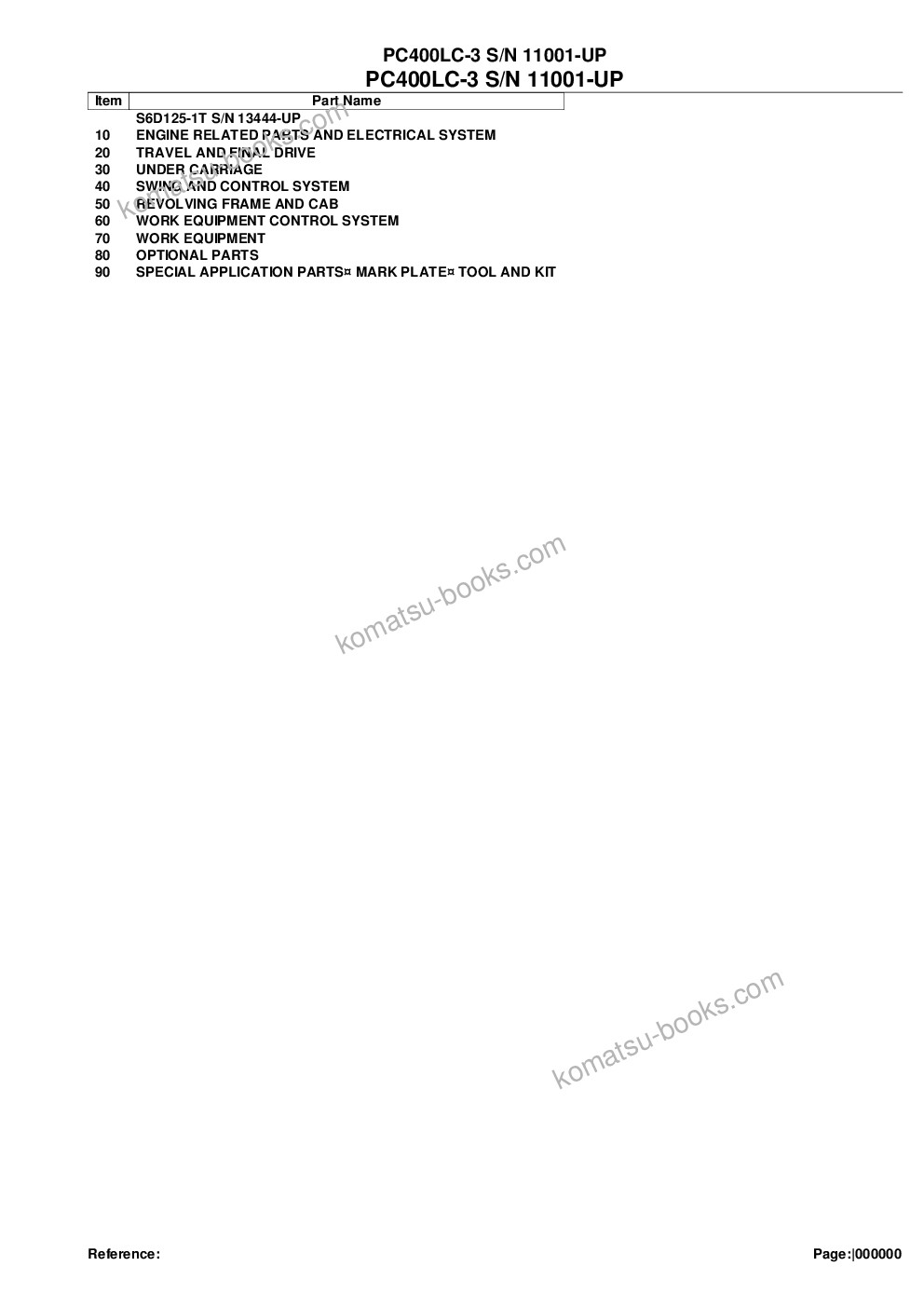 Komatsu PC400LC-3 S/N 11001-UP Parts catalog cover Komatsu PC400LC-3 S/N 11001-UP Parts catalog cover