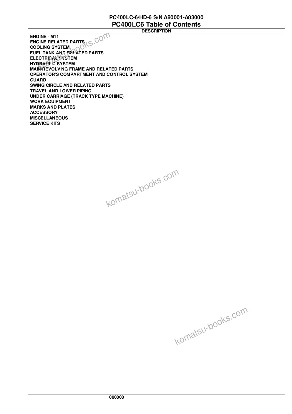 Komatsu pc400lc-6lc/hd-6lc s/n a80001-a83000 Parts catalog cover Page 2 Komatsu pc400lc-6lc/hd-6lc s/n a80001-a83000 Parts catalog cover Page 2