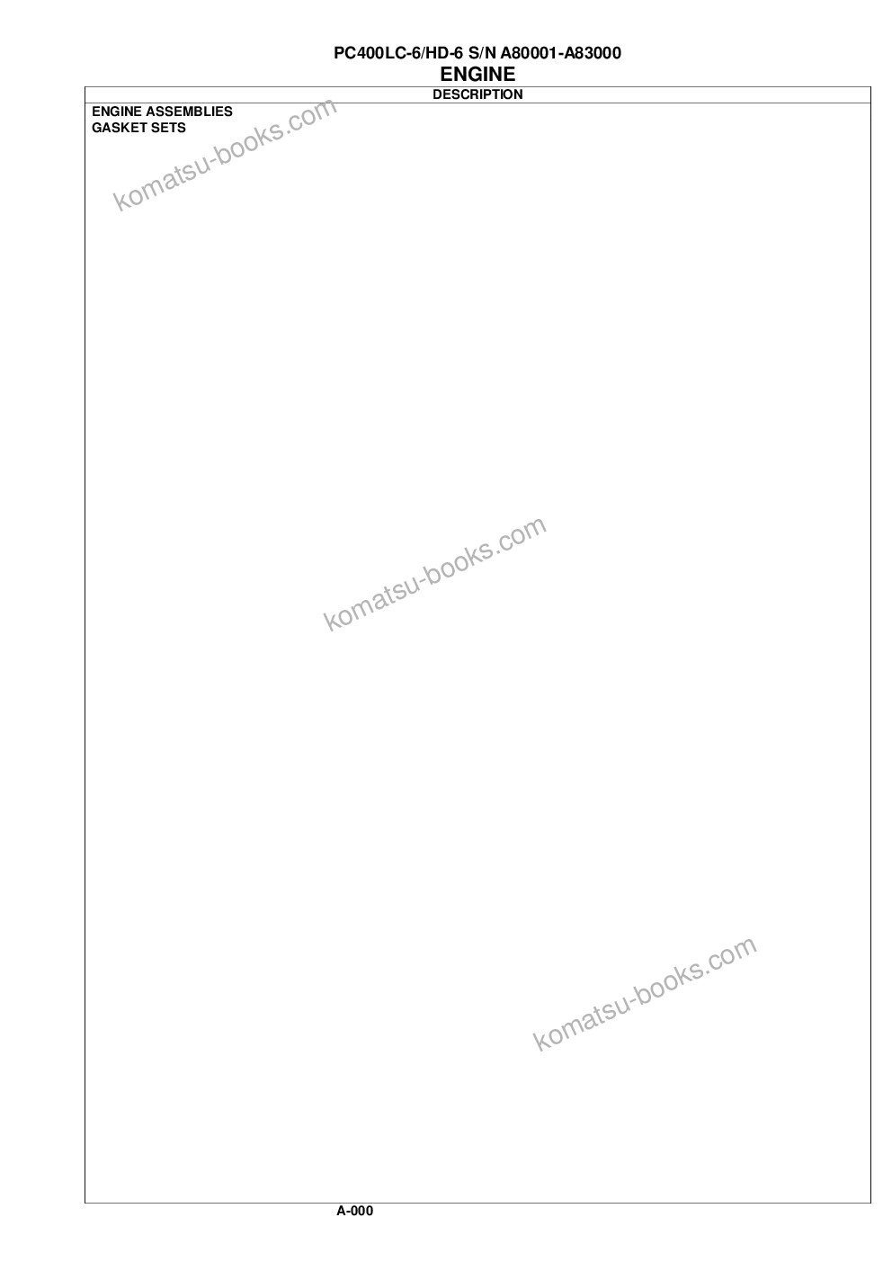 Komatsu pc400lc-6lc/hd-6lc s/n a80001-a83000 Parts catalog cover Page 4 Komatsu pc400lc-6lc/hd-6lc s/n a80001-a83000 Parts catalog cover Page 4