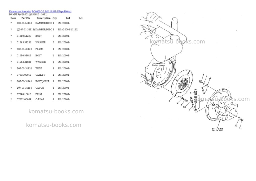 Komatsu pc400lc-5 s/n 10351-up Parts catalog cover Komatsu pc400lc-5 s/n 10351-up Parts catalog cover