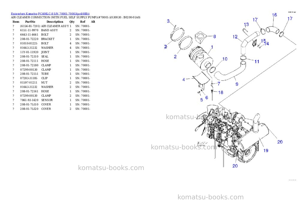 Komatsu pc400lc-8 s/n 70001-70003 Parts catalog cover Page 2 Komatsu pc400lc-8 s/n 70001-70003 Parts catalog cover Page 2