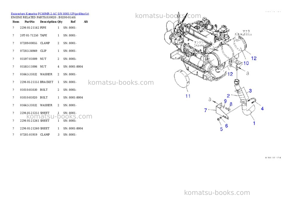 Komatsu pc40mr-2-ac s/n 8001-up Parts catalog cover