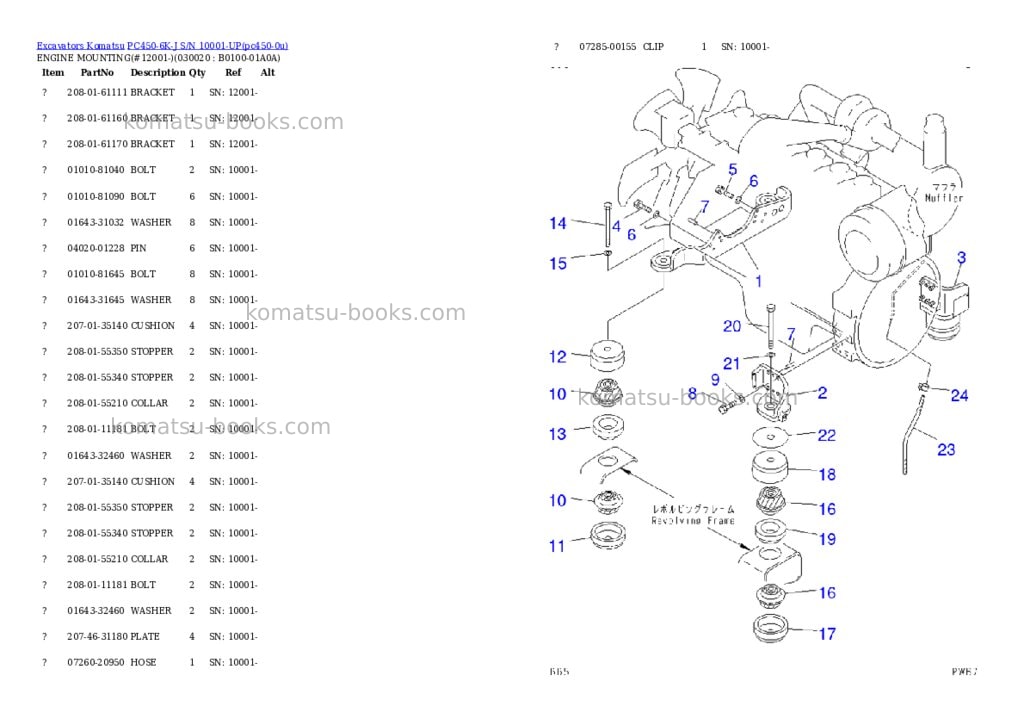Komatsu pc450-6k-j s/n 10001-up Parts catalog cover Komatsu pc450-6k-j s/n 10001-up Parts catalog cover