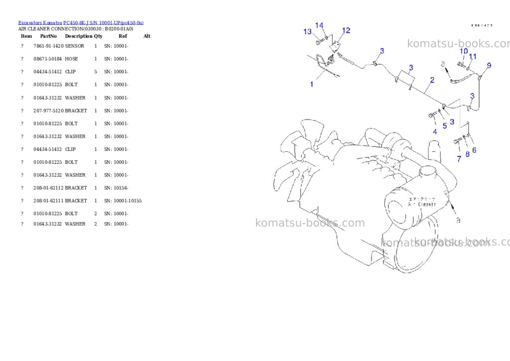 Komatsu pc450-6k-j s/n 10001-up Parts catalog cover Page 2 Komatsu pc450-6k-j s/n 10001-up Parts catalog cover Page 2