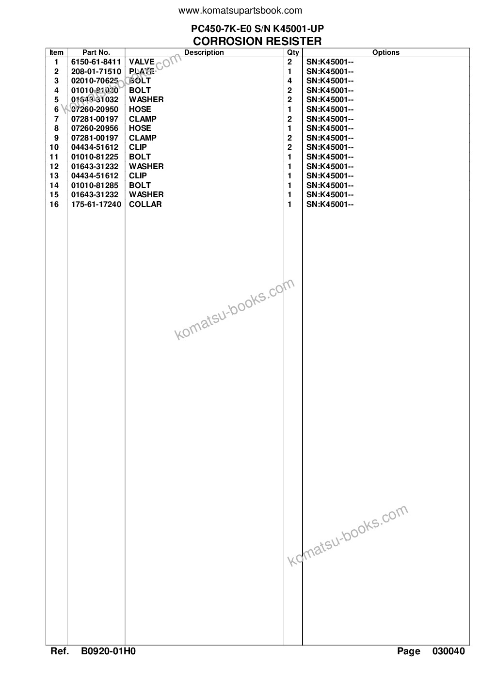 Komatsu pc450-7k-e0 s/n k45001-up Parts catalog cover Page 10