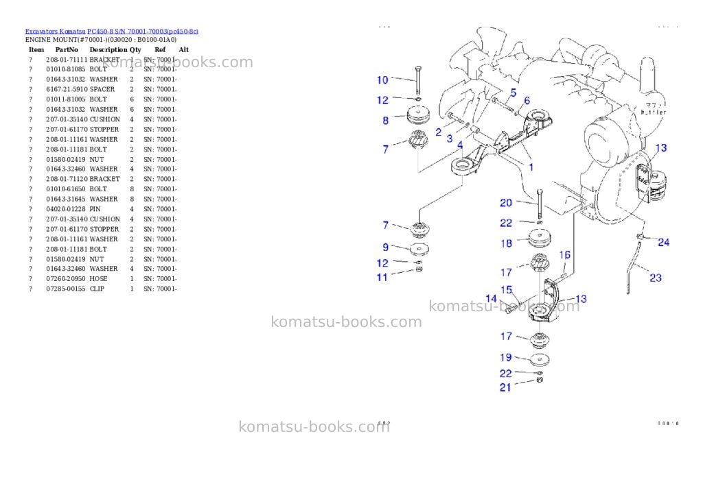 Komatsu pc450-8 s/n 70001-70003 Parts catalog cover