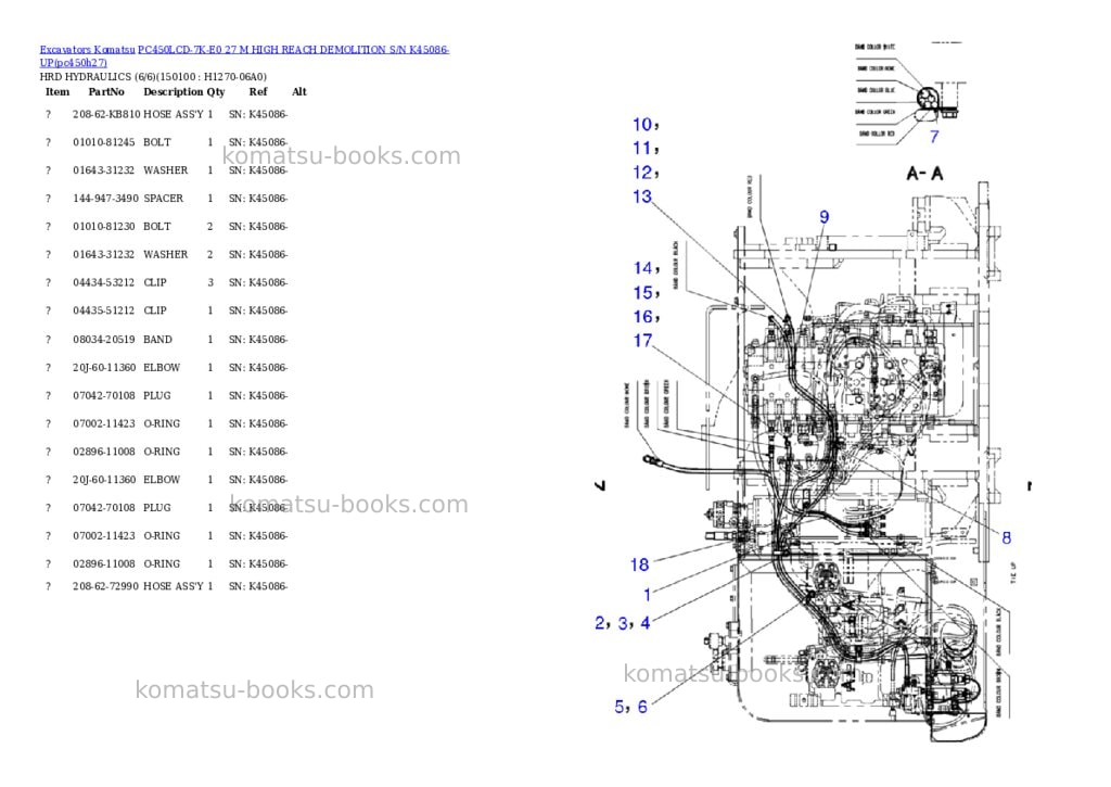 Komatsu pc450lcd-7k-e0 27 m high reach demolition s/n k45086-up Parts catalog cover Page 10