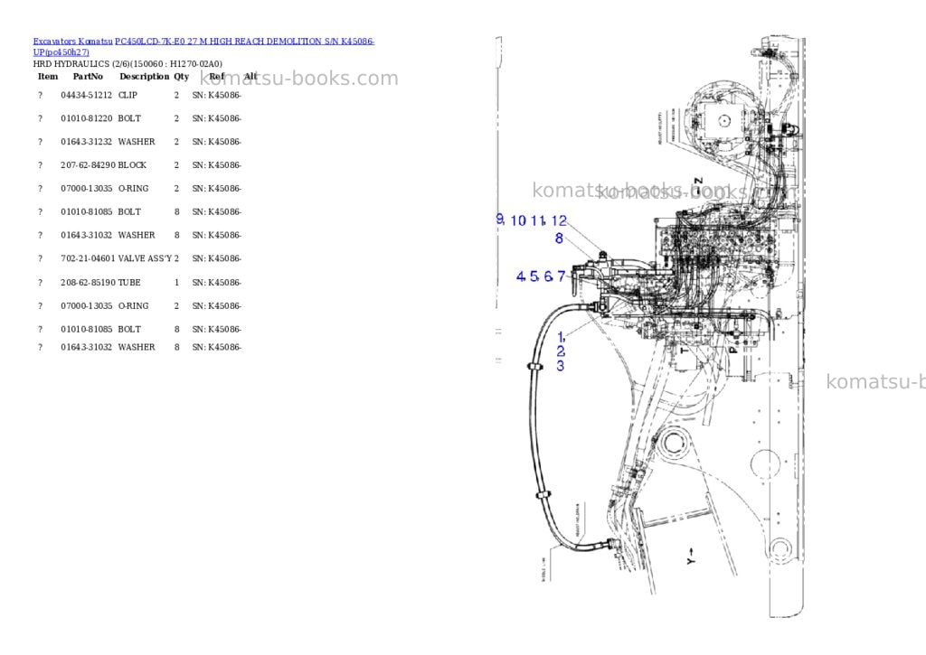 Komatsu pc450lcd-7k-e0 27 m high reach demolition s/n k45086-up Parts catalog cover Page 6