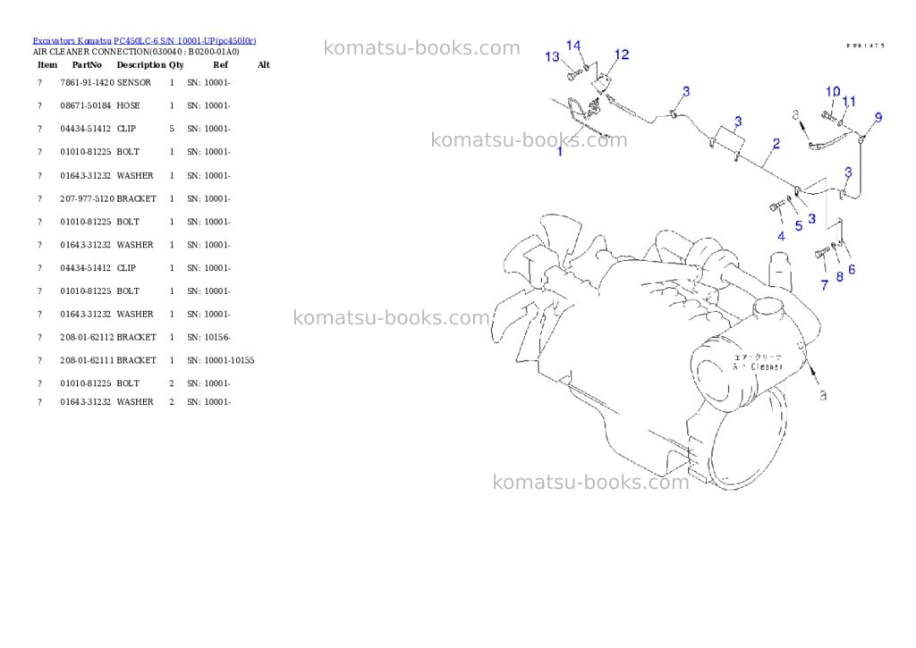 Komatsu pc450lc-6 s/n 10001-up Parts catalog cover Page 3 Komatsu pc450lc-6 s/n 10001-up Parts catalog cover Page 3