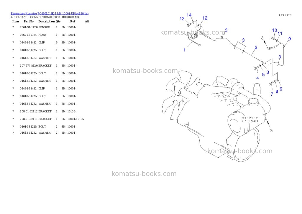Komatsu pc450lc-6k-j s/n 10001-up Parts catalog cover Page 2 Komatsu pc450lc-6k-j s/n 10001-up Parts catalog cover Page 2