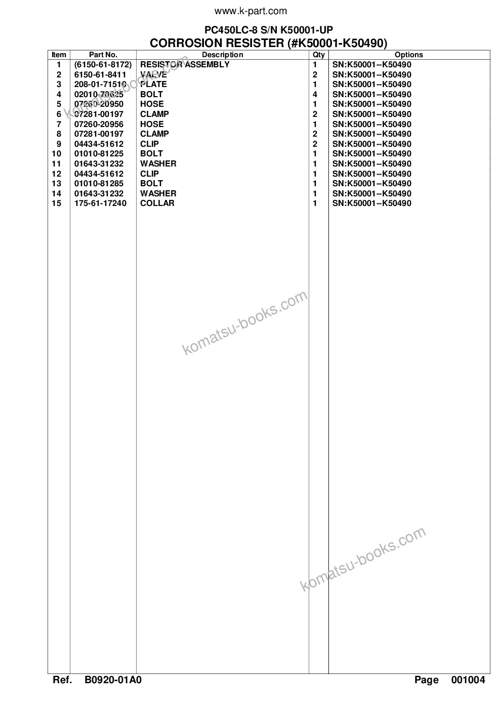Komatsu pc450lc-8 s/n k50001-up Catálogo de piezas cover Page 10