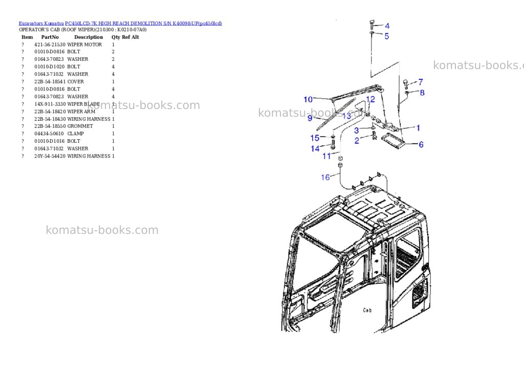 Komatsu pc450lcd-7k high reach demolition s/n k40098-up Parts catalog cover Page 8