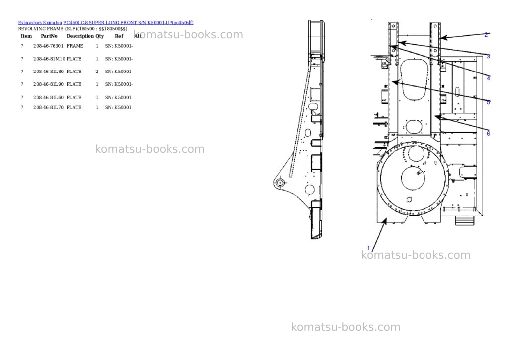 Komatsu pc450lc-8 super long front s/n k50001-up Parts catalog cover Komatsu pc450lc-8 super long front s/n k50001-up Parts catalog cover