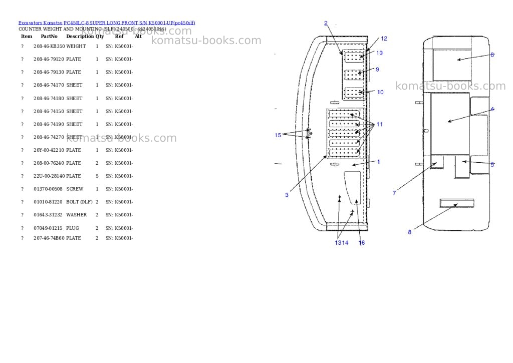 Komatsu pc450lc-8 super long front s/n k50001-up Parts catalog cover Page 2 Komatsu pc450lc-8 super long front s/n k50001-up Parts catalog cover Page 2