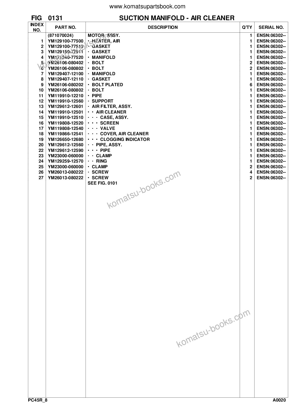 Komatsu pc45r-8 s/n f20001-up Parts catalog cover Page 6 Komatsu pc45r-8 s/n f20001-up Parts catalog cover Page 6