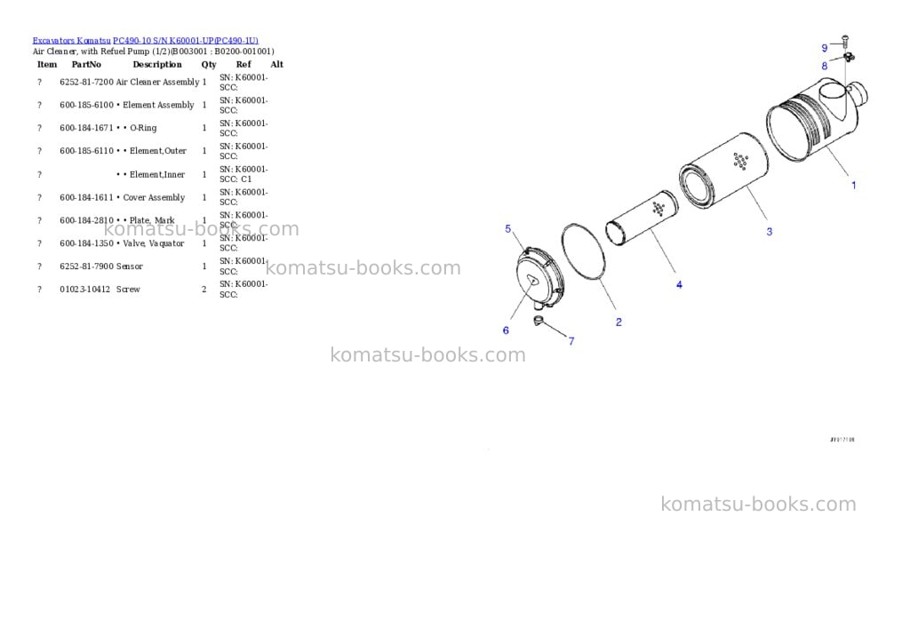 Komatsu pc490-10 s/n k60001-up Parts catalog cover Page 2 Komatsu pc490-10 s/n k60001-up Parts catalog cover Page 2