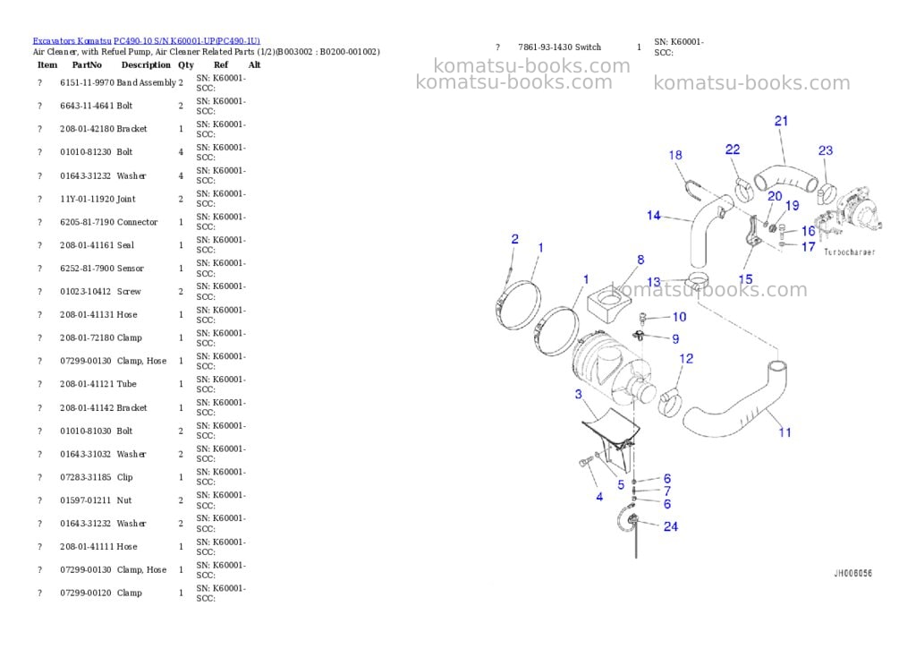 Komatsu pc490-10 s/n k60001-up Parts catalog cover Page 3 Komatsu pc490-10 s/n k60001-up Parts catalog cover Page 3