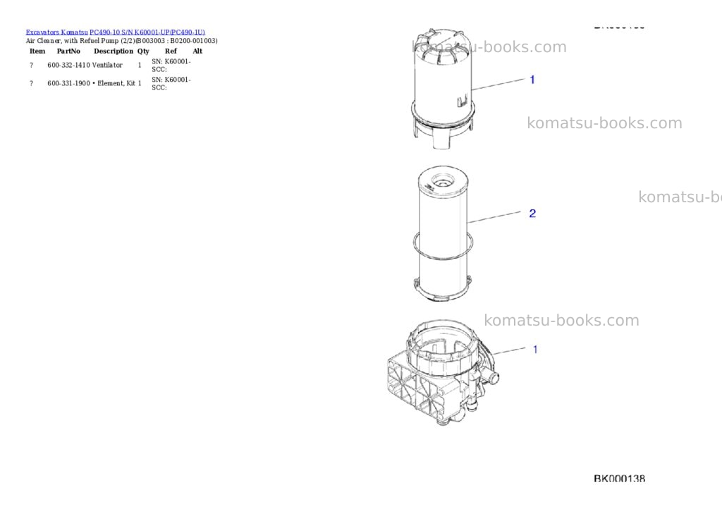 Komatsu pc490-10 s/n k60001-up Parts catalog cover Page 4 Komatsu pc490-10 s/n k60001-up Parts catalog cover Page 4