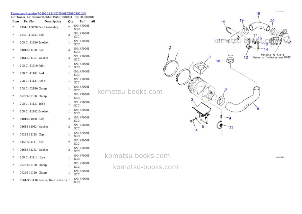 Komatsu pc490-11 s/n k70001-up Parts catalog cover Page 3 Komatsu pc490-11 s/n k70001-up Parts catalog cover Page 3