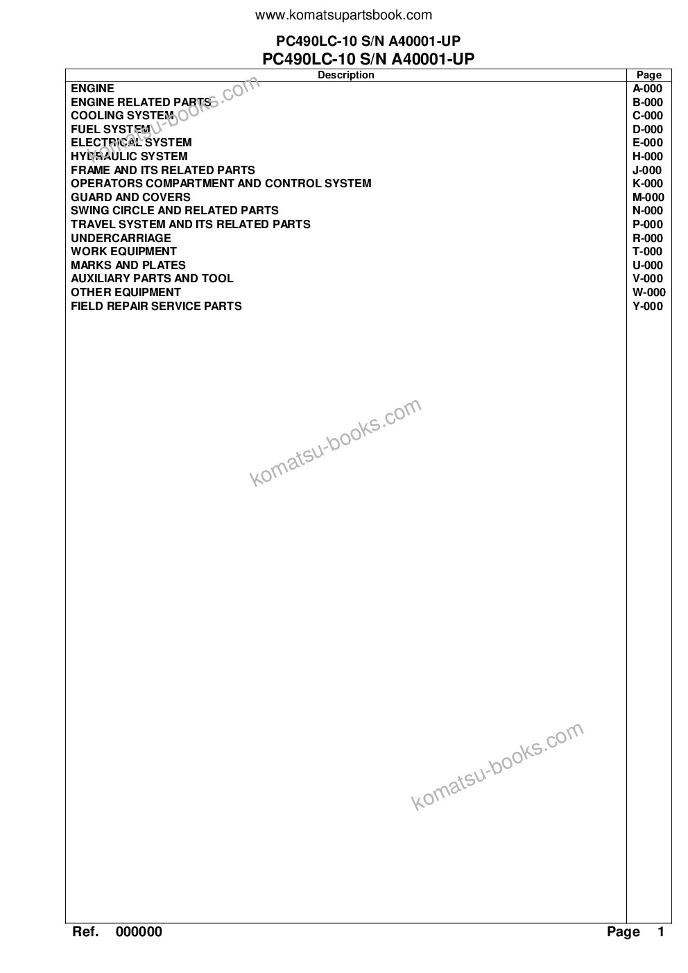Komatsu pc490lc-10 s/n a40001-up Parts catalog cover Komatsu pc490lc-10 s/n a40001-up Parts catalog cover