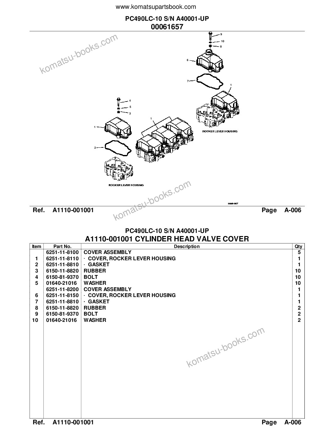 Komatsu pc490lc-10 s/n a40001-up Parts catalog cover Page 6 Komatsu pc490lc-10 s/n a40001-up Parts catalog cover Page 6