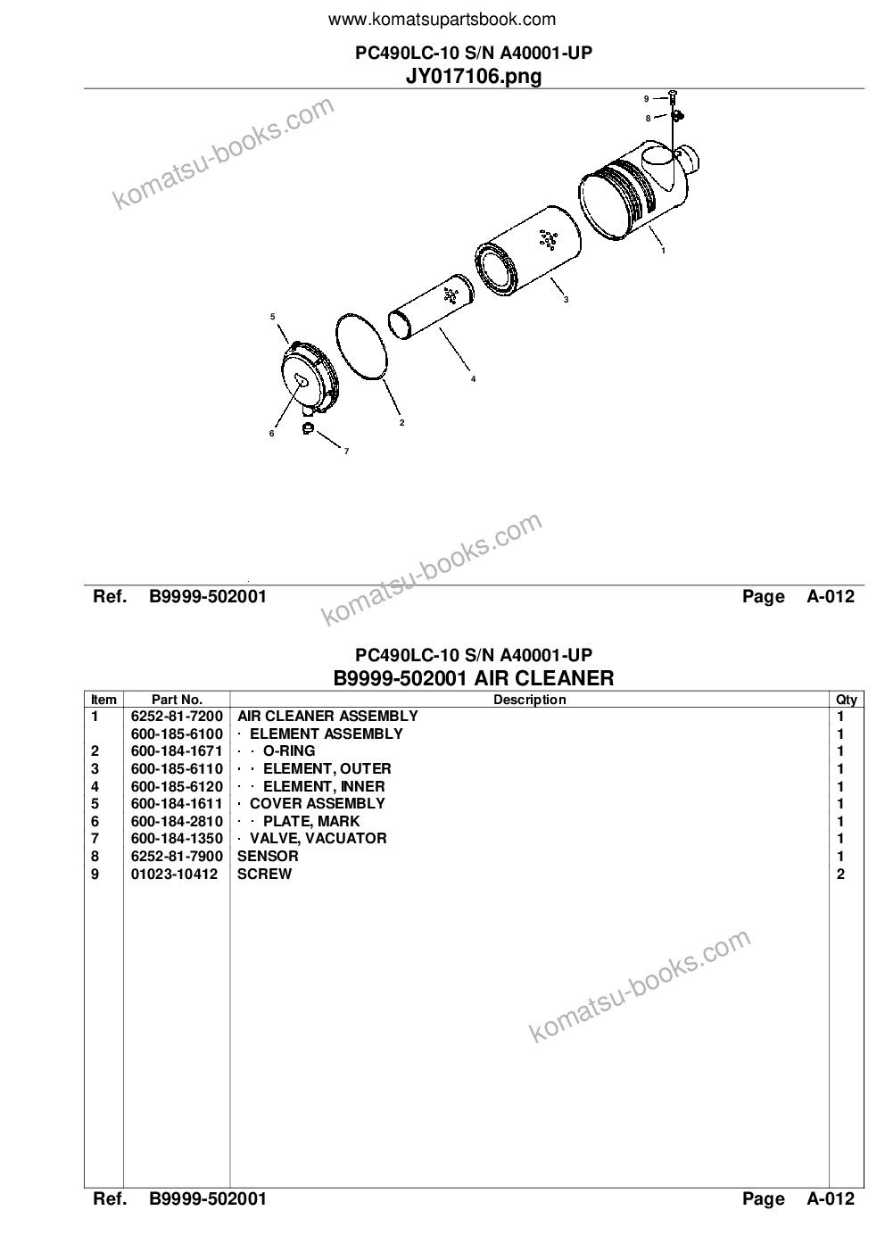 Komatsu pc490lc-10 s/n a40001-up Parts catalog cover Page 9 Komatsu pc490lc-10 s/n a40001-up Parts catalog cover Page 9