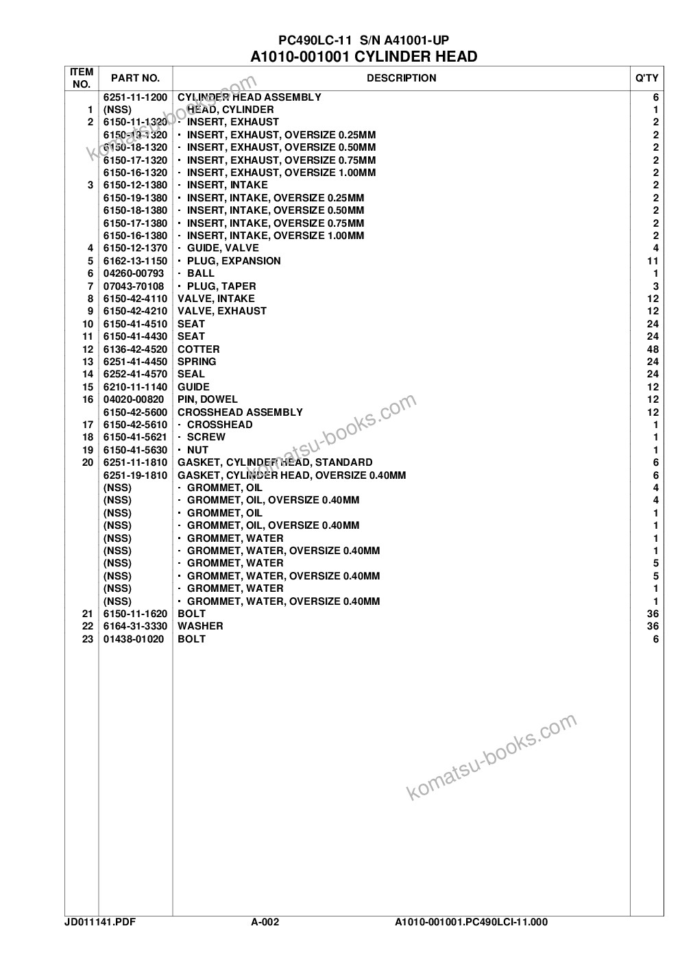 Komatsu pc490lc-11 s/n a41001-up Parts catalog cover Page 5 Komatsu pc490lc-11 s/n a41001-up Parts catalog cover Page 5