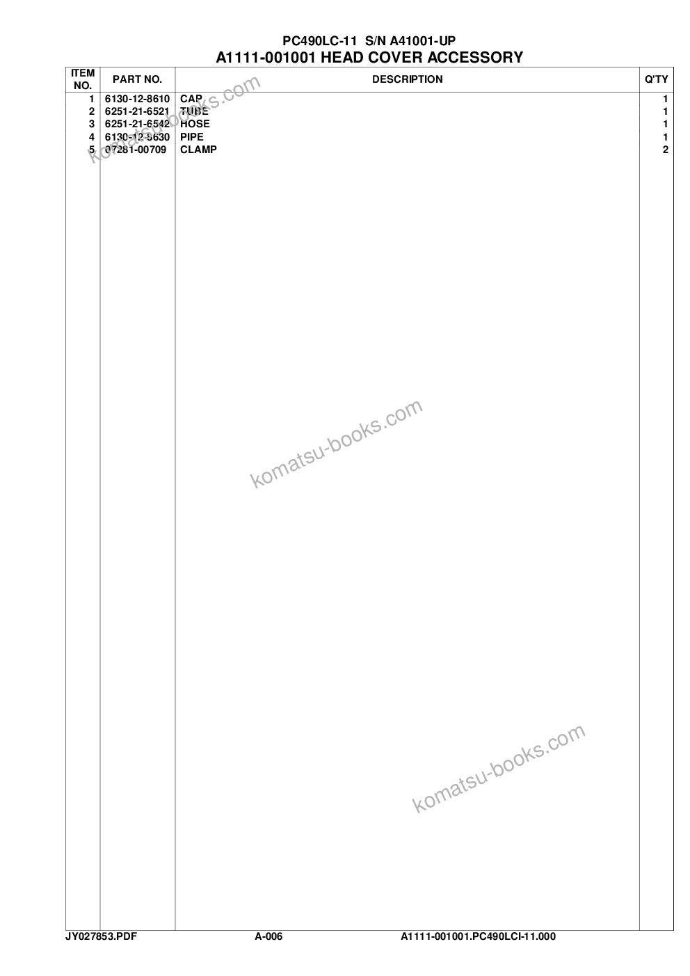 Komatsu pc490lc-11 s/n a41001-up Parts catalog cover Page 7 Komatsu pc490lc-11 s/n a41001-up Parts catalog cover Page 7