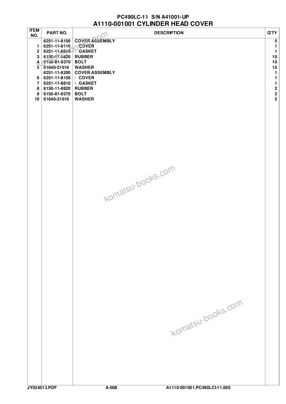 Komatsu pc490lc-11 s/n a41001-up Parts catalog cover Page 9 Komatsu pc490lc-11 s/n a41001-up Parts catalog cover Page 9