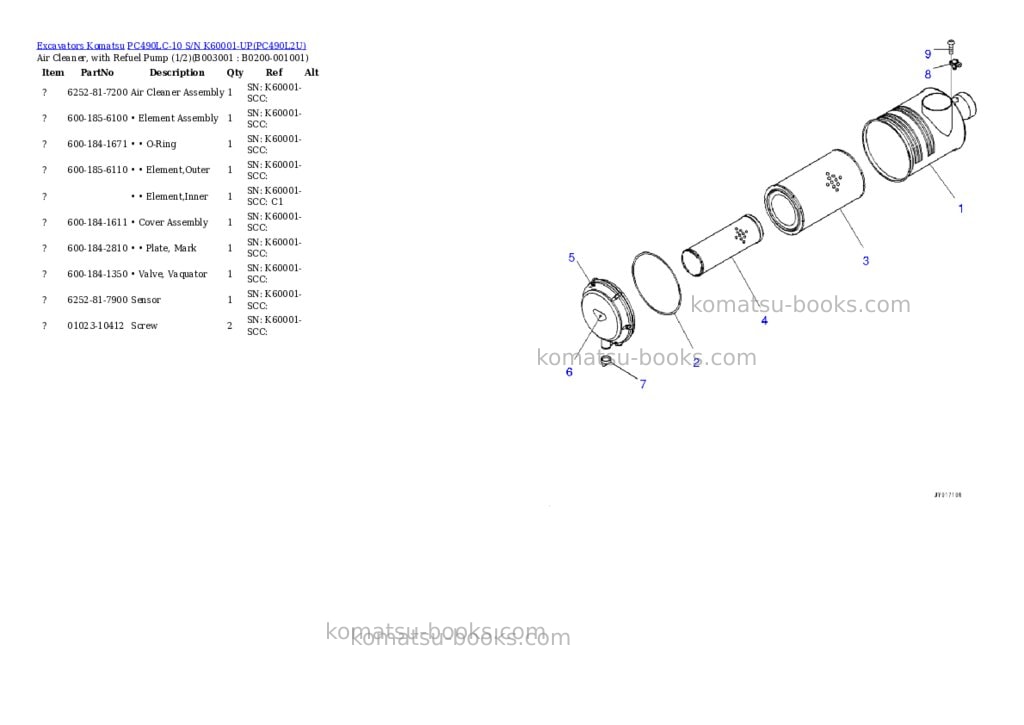 Komatsu pc490lc-10 s/n k60001-up Parts catalog cover Page 2 Komatsu pc490lc-10 s/n k60001-up Parts catalog cover Page 2