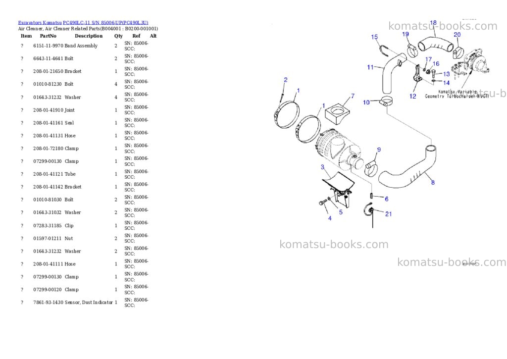 Komatsu pc490lc-11 s/n 85006-up Parts catalog cover Page 3 Komatsu pc490lc-11 s/n 85006-up Parts catalog cover Page 3