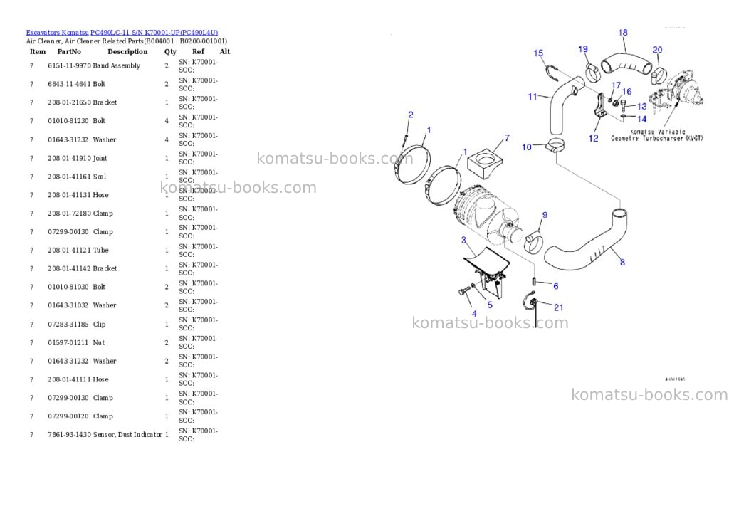 Komatsu pc490lc-11 s/n k70001-up Parts catalog cover Page 3 Komatsu pc490lc-11 s/n k70001-up Parts catalog cover Page 3