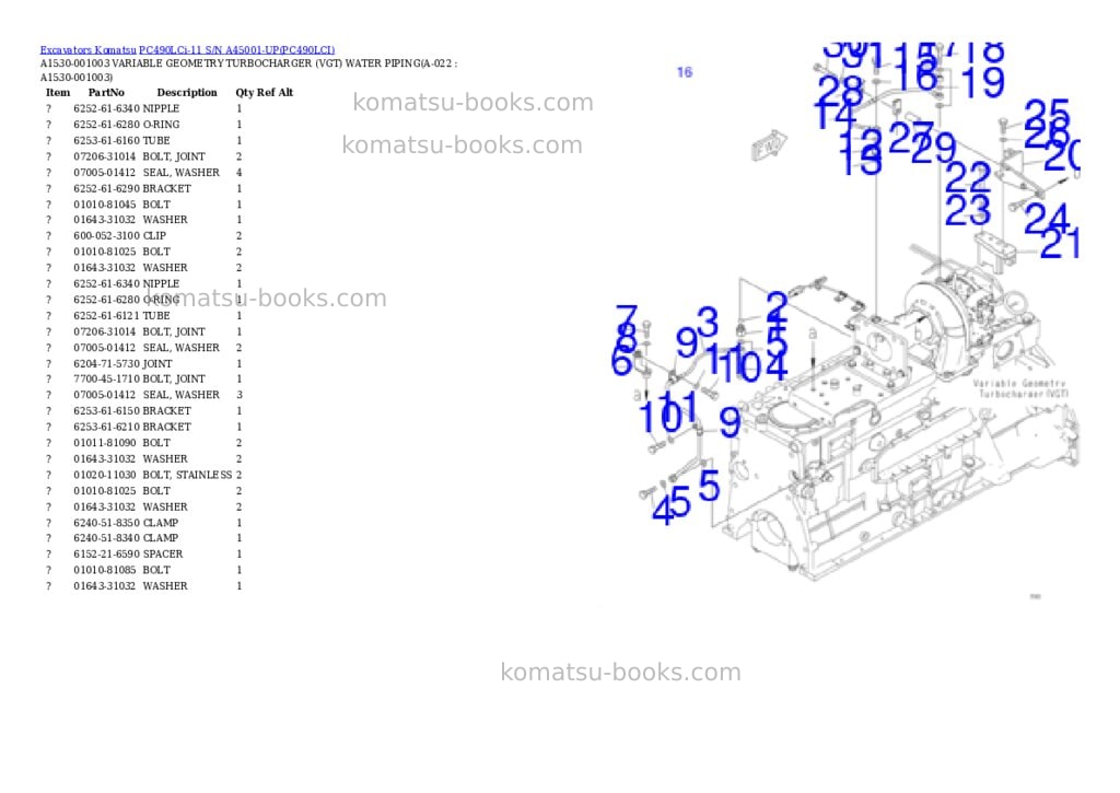 Komatsu pc490lci-11 s/n a45001-up Parts catalog cover Page 4 Komatsu pc490lci-11 s/n a45001-up Parts catalog cover Page 4