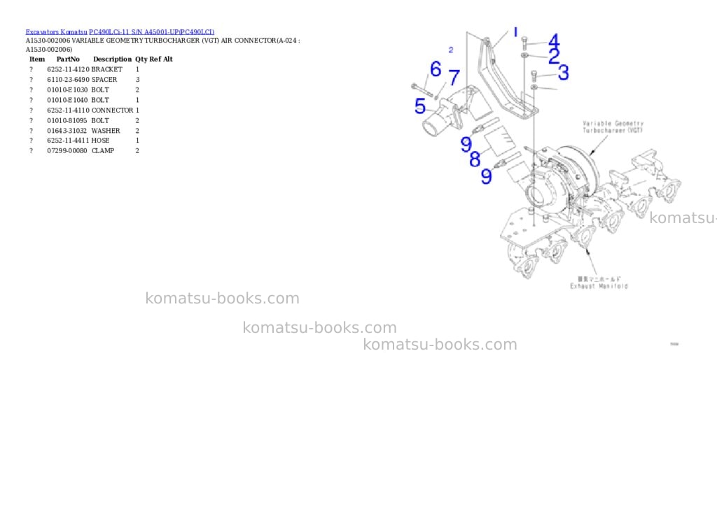 Komatsu pc490lci-11 s/n a45001-up Parts catalog cover Page 5 Komatsu pc490lci-11 s/n a45001-up Parts catalog cover Page 5