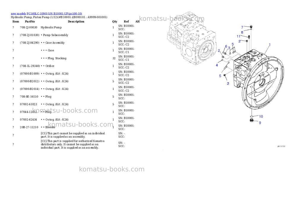 Komatsu PC500LC-10M0 S/N B10001-UP Parts catalog cover Komatsu PC500LC-10M0 S/N B10001-UP Parts catalog cover