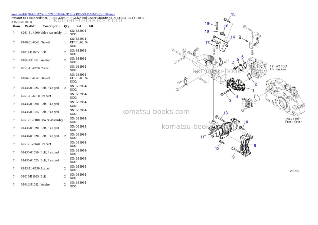 Komatsu SAA6D125E-5 S/N 583994-UP (For PC500LC-10M0) Parts catalog cover Page 10