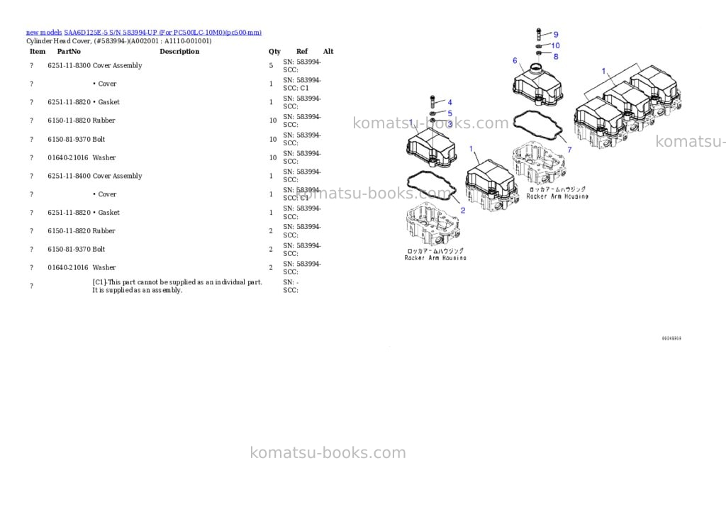 Komatsu SAA6D125E-5 S/N 583994-UP (For PC500LC-10M0) Parts catalog cover Page 2