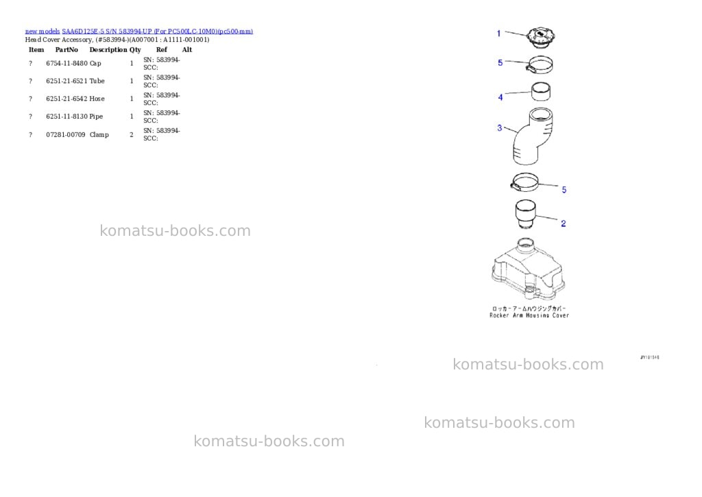 Komatsu SAA6D125E-5 S/N 583994-UP (For PC500LC-10M0) Parts catalog cover Page 6