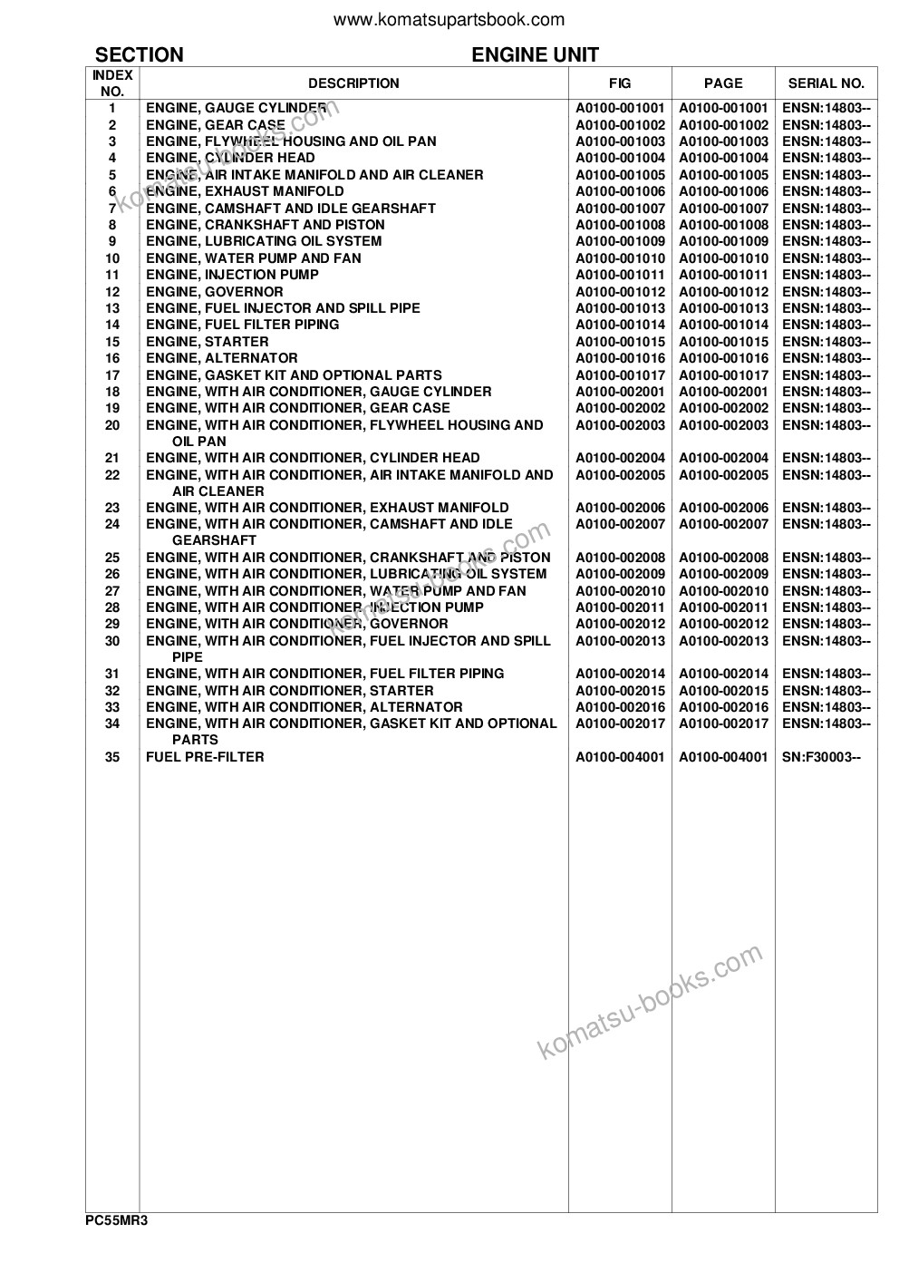 Komatsu pc55mr-3 s/n f30003 and up Parts catalog cover Page 2