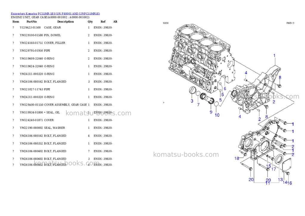 Komatsu PC55MR-5E0 S/N F40001 AND UP Parts catalog cover